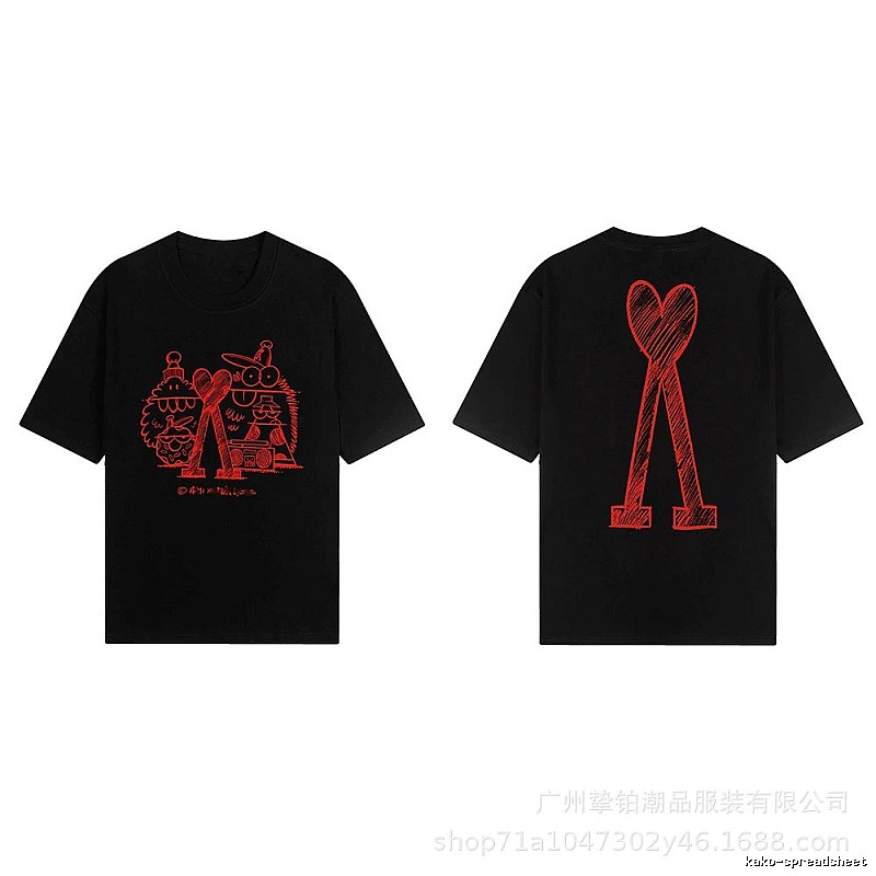 AMI red graffiti-style short-sleeve shirt