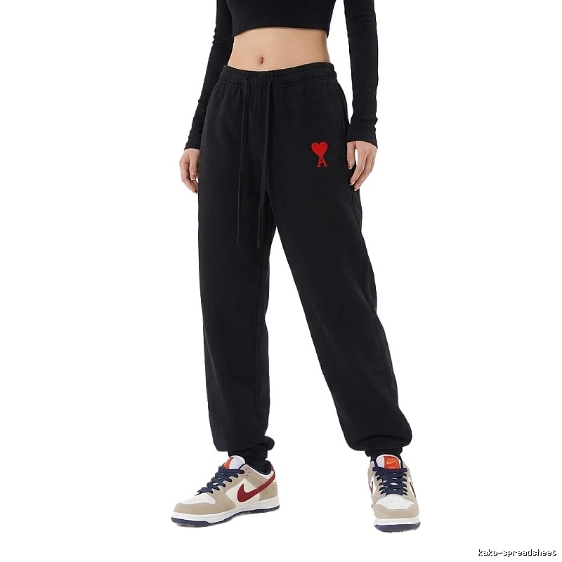 AMI Red Heart Casual Black Pants