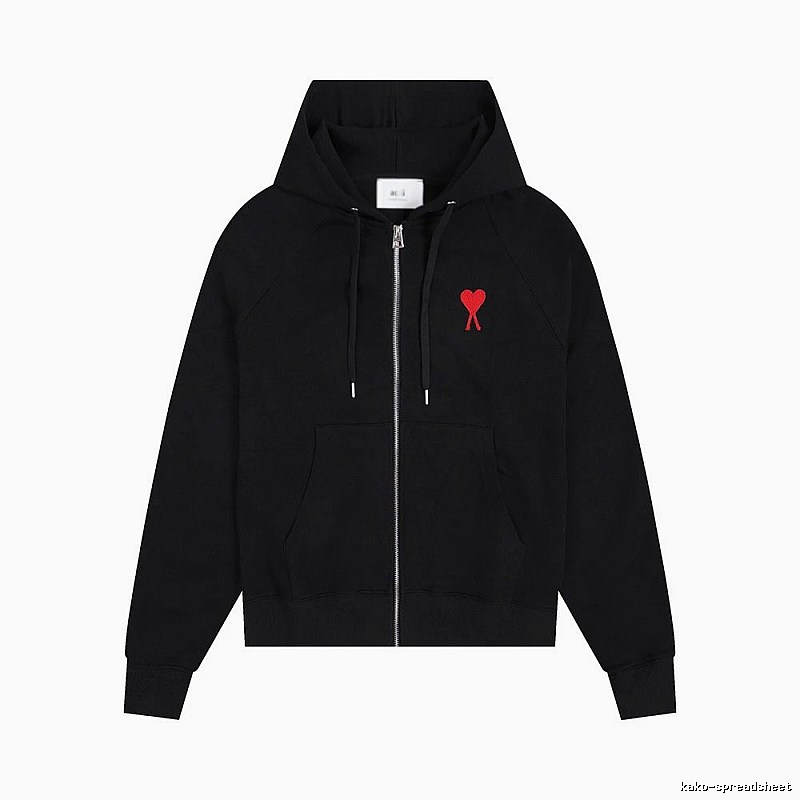 AMI Red Heart Embroidery Trendy Cool Black Sweatshirt