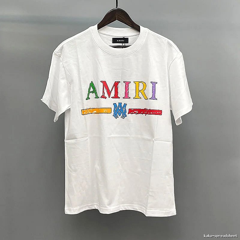 Amiri Color-Letter Graphic White Records Graphic T-Shirt Travel Styling