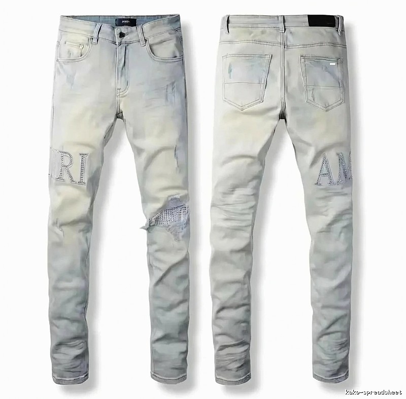 AMIRI Ripped Trendy Brand Light Gray Jeans