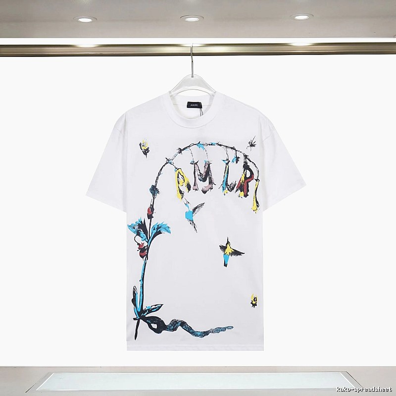 Amiri Streetwear Graphic T-shirt White Blue Amiri with Logo Accent