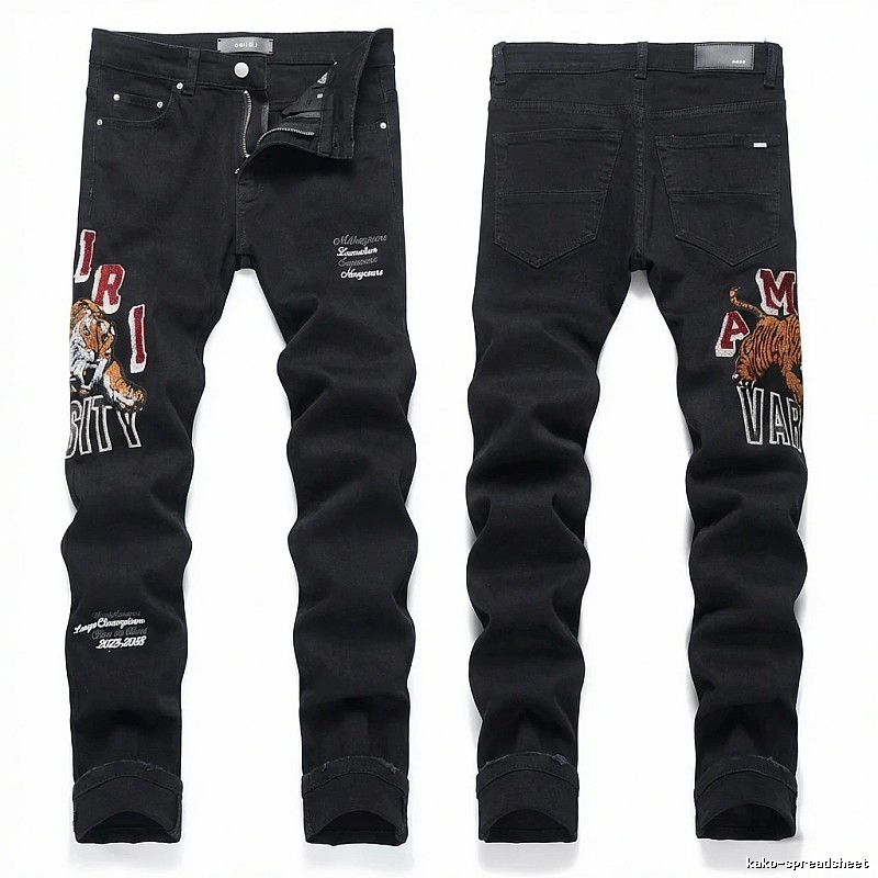 AMIRI Tiger Embroidery Trendy and Cool Style Black Pants