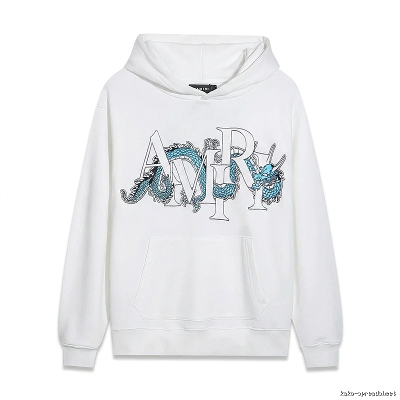 AMIRI White Hoodie with Dragon Pattern Print Style