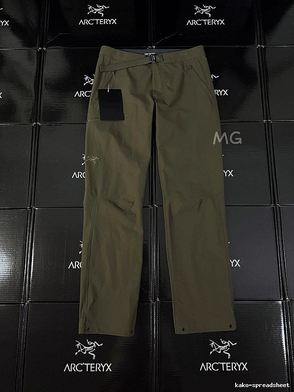 Arc'teryx Olive Technical Straight Pants with clean outdoor profile and subtle performance logo