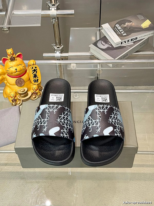 Balenciaga Plaid Camouflage Streetwear Black & Blue Slide Slippers