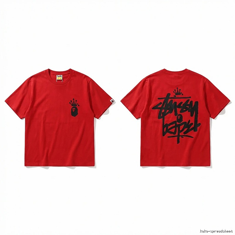 Bape Crown Graffiti Style Red T-shirt