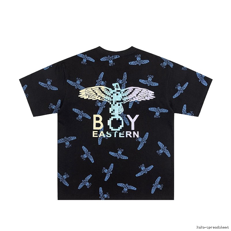 BOY All-over Flying Eagle Print Streetwear Style Black Short-sleeve T-shirt