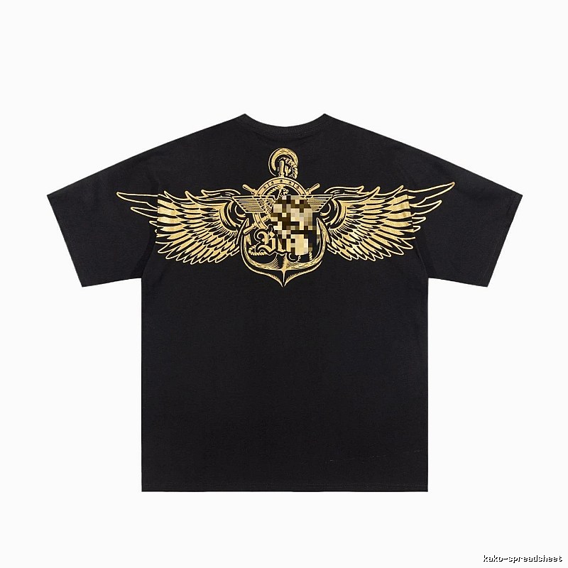 BOY Gold Foil Wings Street Style Black Short Sleeve T-shirt