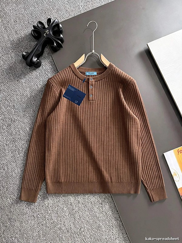 Brown Ribbed Sweater with Small Prada Ribbed Sweater with Statement Print