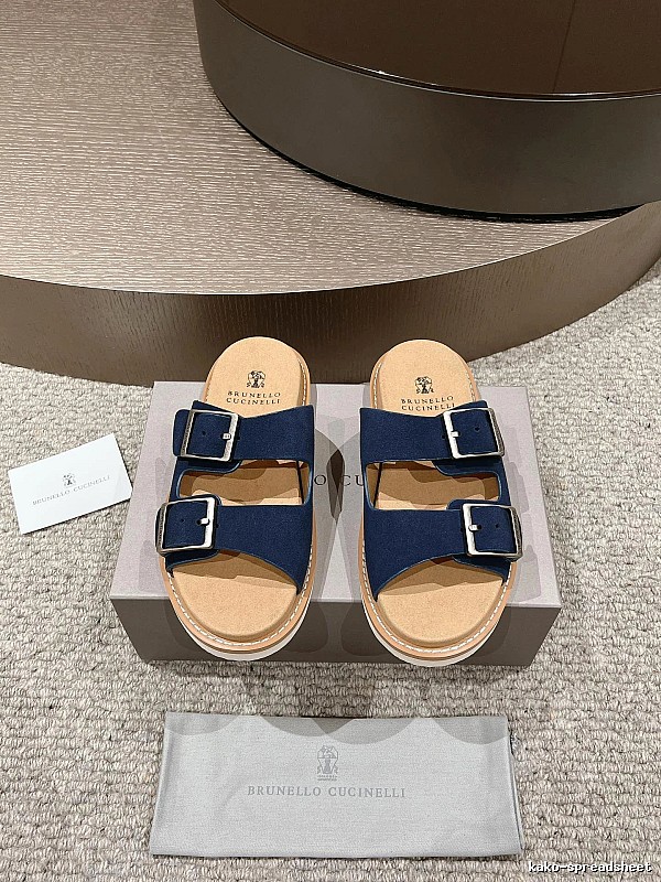 Brunello Cucinelli Buckled Casual-Style Navy Blue Slides