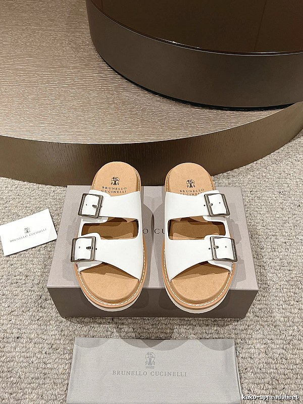 Brunello Cucinelli Double-Button Minimalist-Style White Slide Sandals