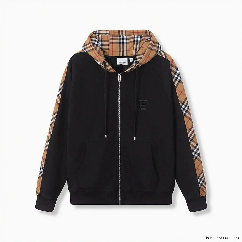 Burberry checkered pattern spliced black hoodie