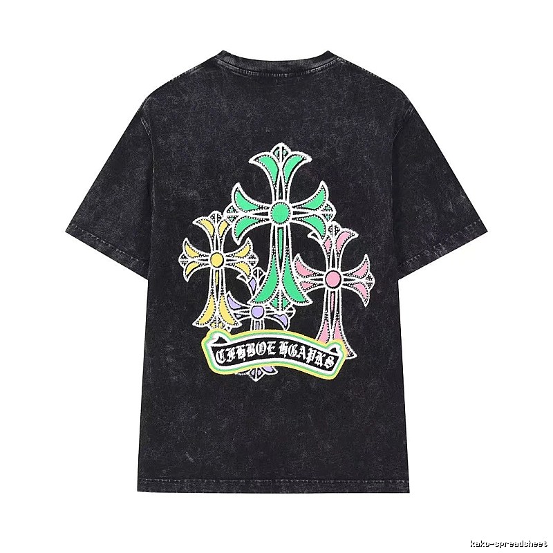 Chrome Hearts Colorful Cross Vintage Distressed Black T-Shirt