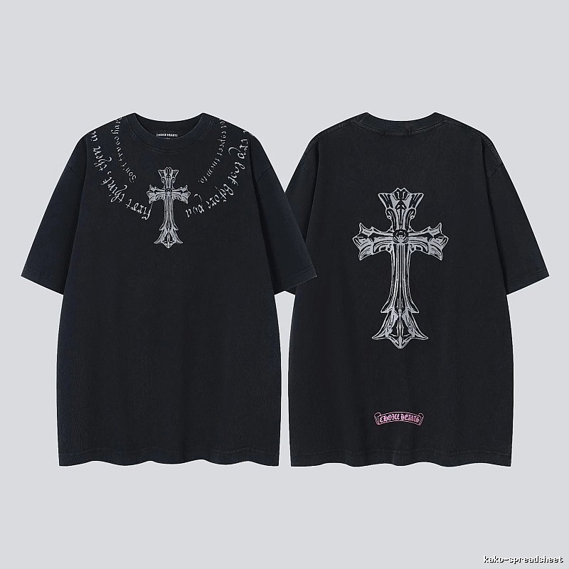 Chrome Hearts Cross Gothic Style Black Short Sleeve T-shirt