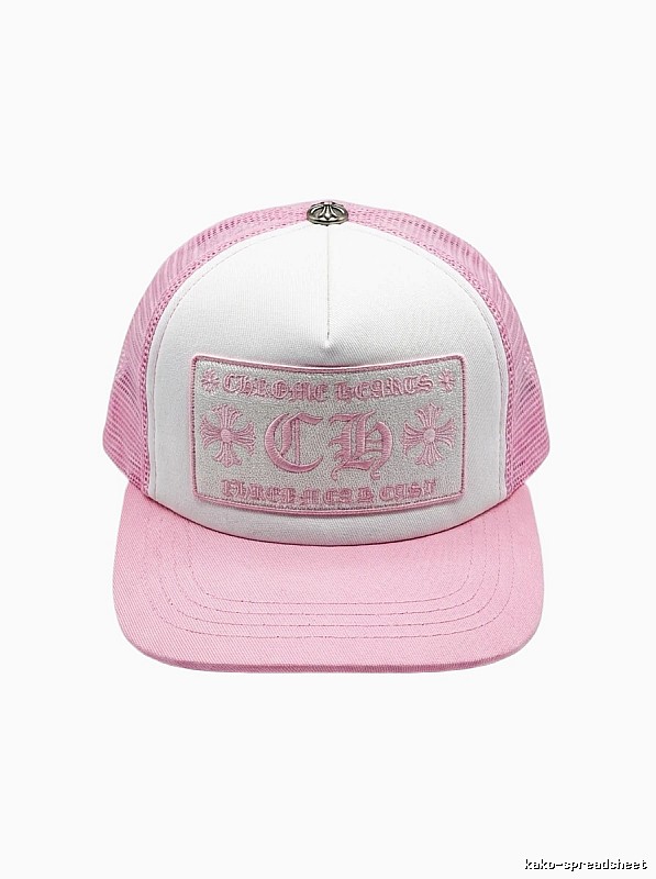 Chrome Hearts Pink and White Patchwork Trendy Hat