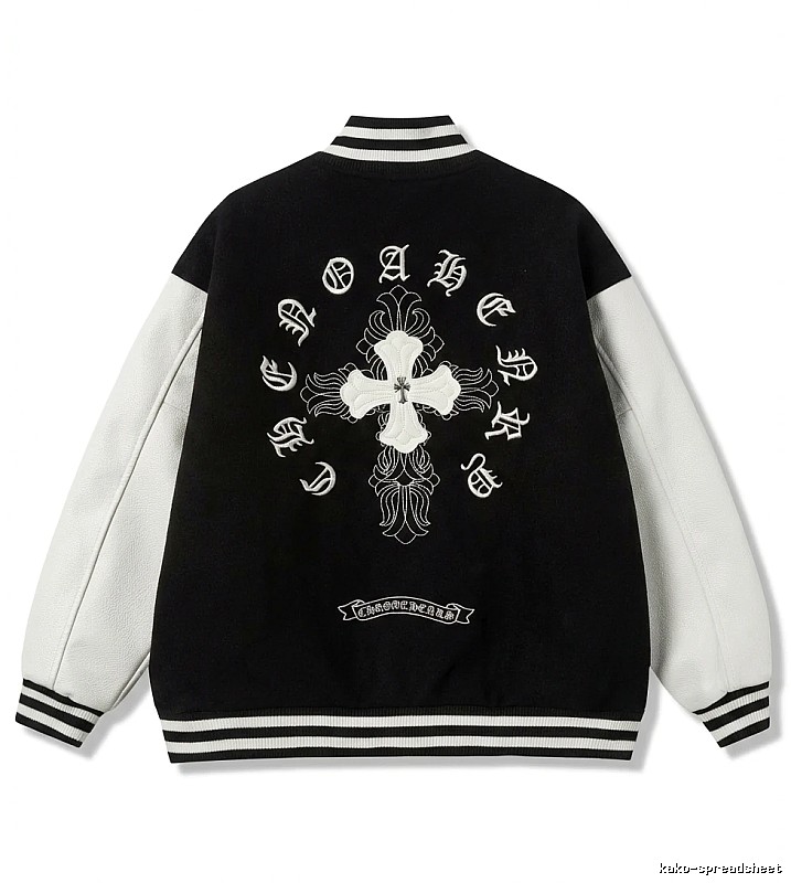 Chrome Hearts retro-style black and white baseball jacket