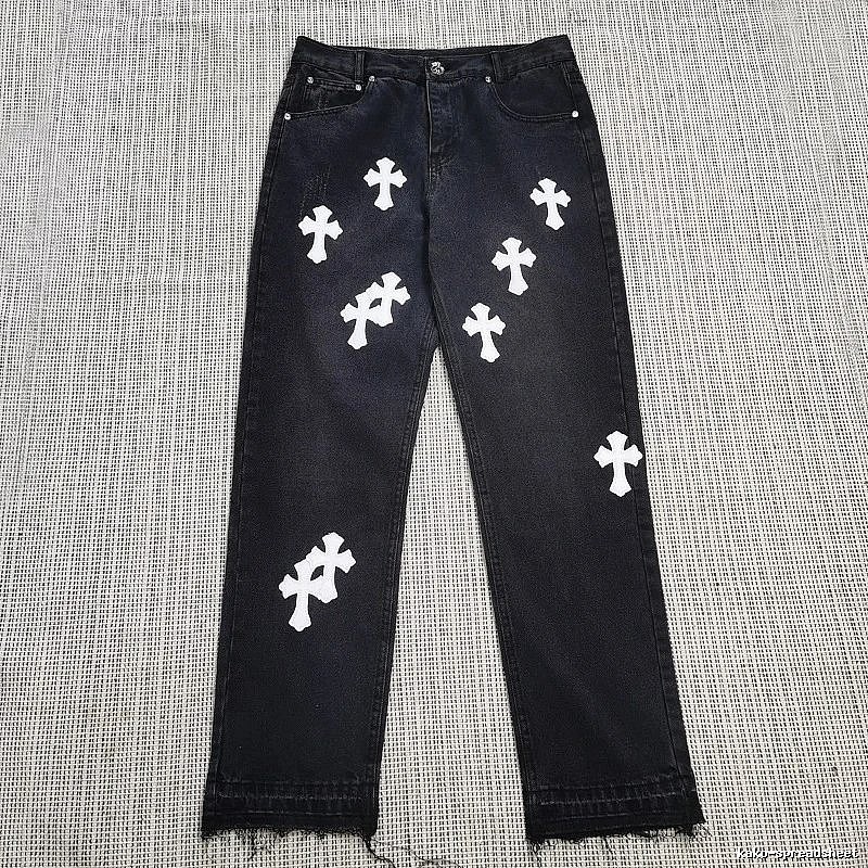 Chrome Hearts Travel Cross patch jeans White Jeans Black with Modern Look
