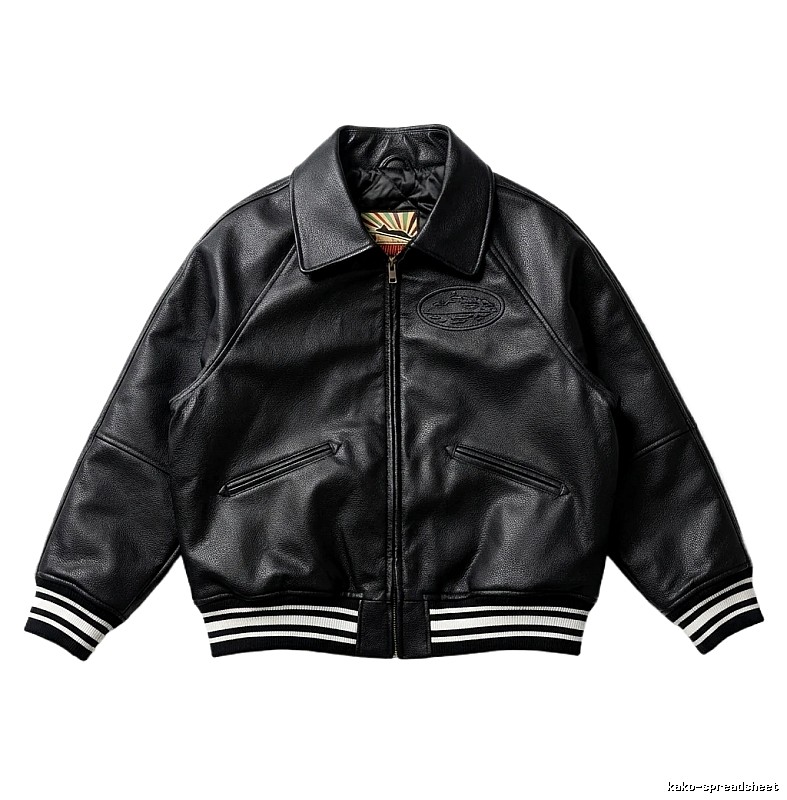 Corteiz baseball-style black leather jacket