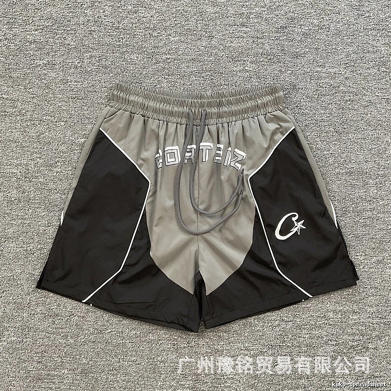 Corteiz Street Style Black and Grey Colorblock Athletic Shorts