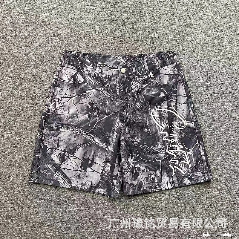 Corteiz Street Style Black and Grey Tree Grain Camouflage Shorts