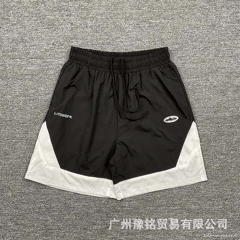 Corteiz Street Style Black and White Colorblock Casual Shorts