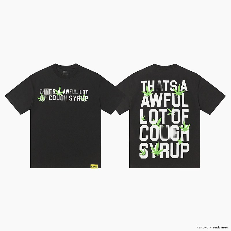 COUGH SYRUP Hemp Leaf Print Street Style Black T-shirt