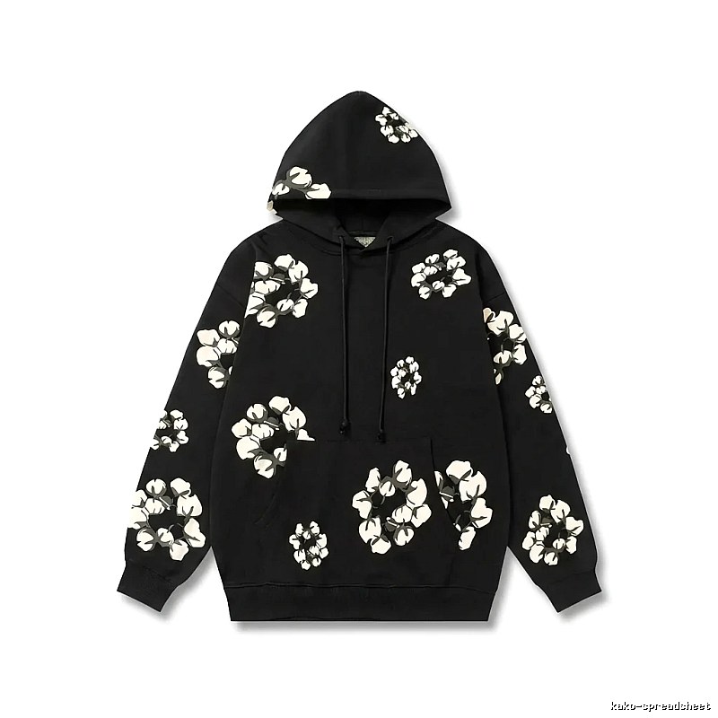 DENIM TEARS Floral Style Black Hoodie