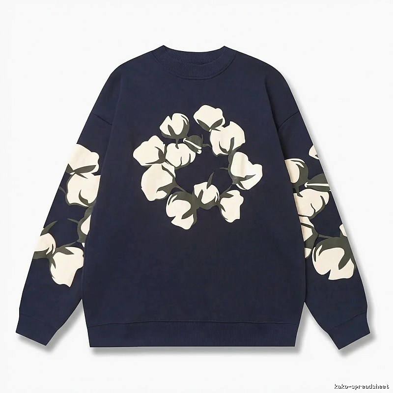 DENIM TEARS Retro Style Navy Blue Sweatshirt
