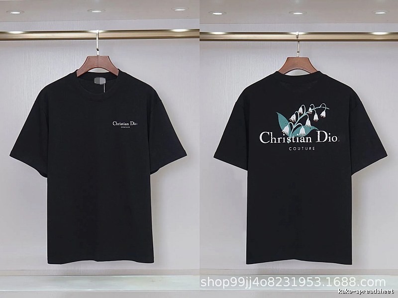 Dior Casual Black T-Shirt with Lily of the Valley Print