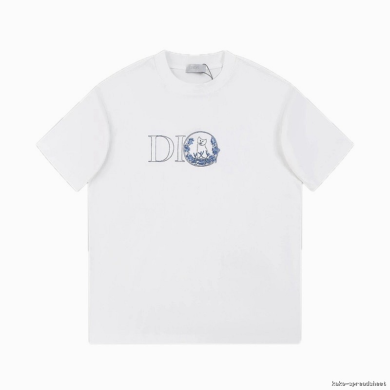 Dior Cat-Embroidered Light Luxury Style White Short-sleeve T-shirt