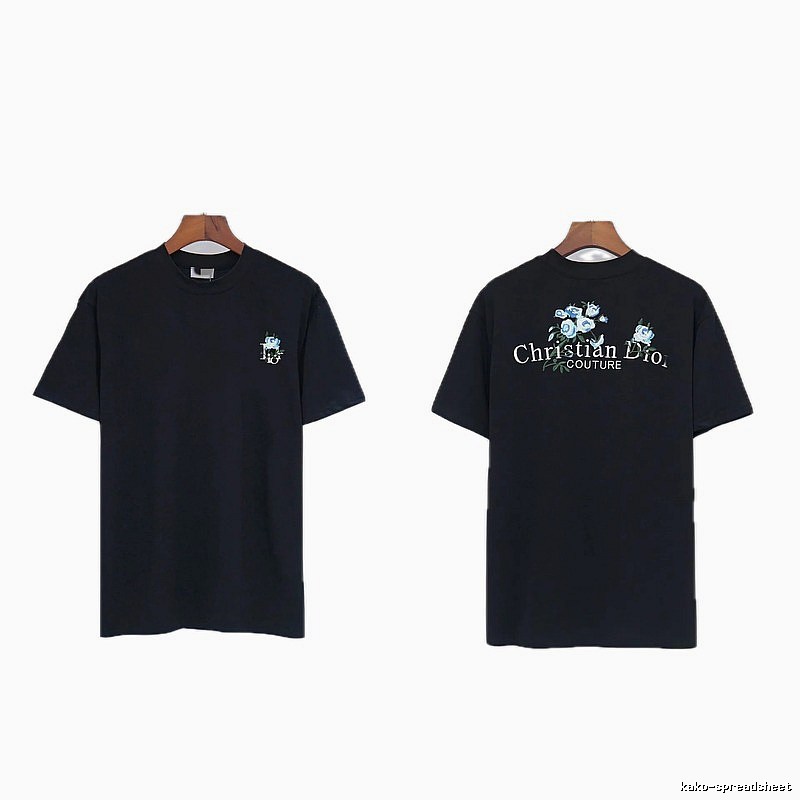 Dior Haute Couture Floral Embroidered Black Short-sleeved T-shirt