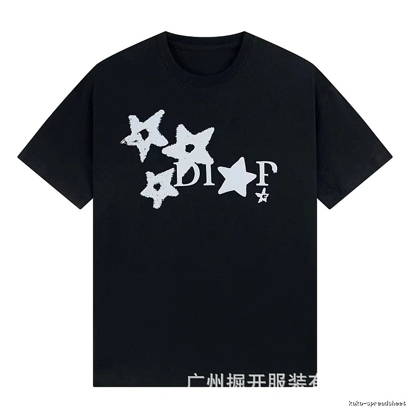 Dior Star Print Street Style Black T-Shirt