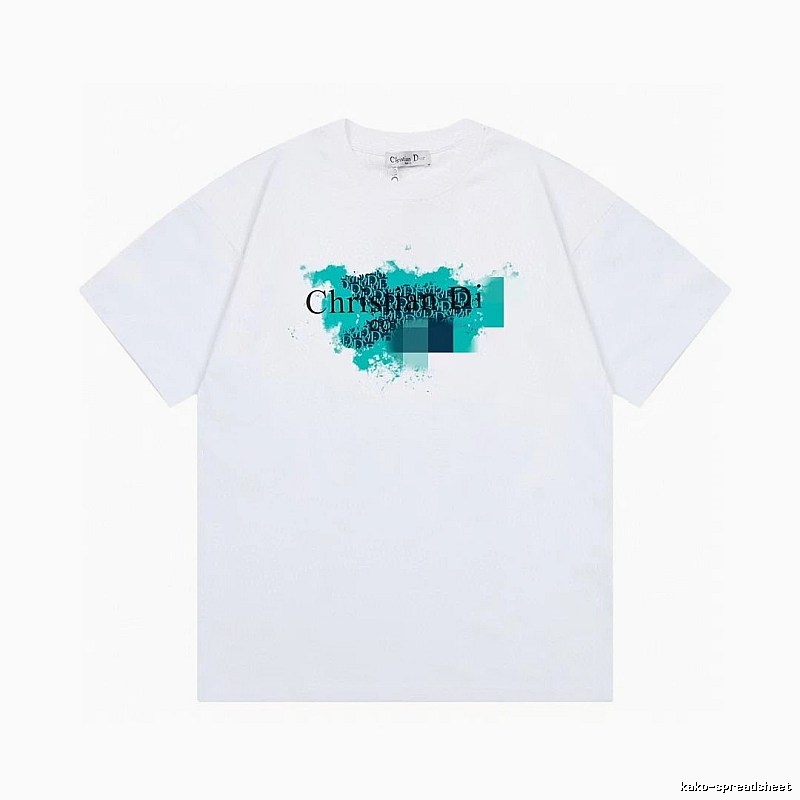 Dior Trendy Style Ink Wash Print White T-Shirt