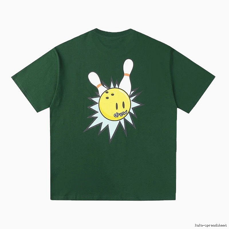 DREW Bowling Smiley Face Street Style Dark Green Short Sleeve T-shirt