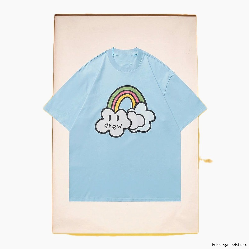 DREW Rainbow Cloud Casual Style Light Blue Short Sleeve T-Shirt