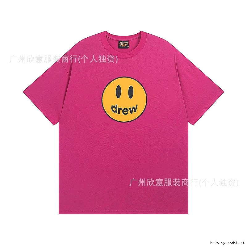 DREW Smiley Face Print Street Style Rose Red T-Shirt