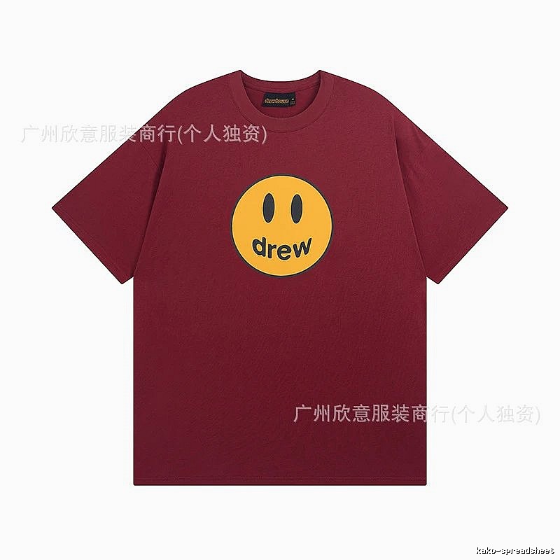 DREW Smiley Face Streetwear Style Burgundy Short Sleeve T-Shirt