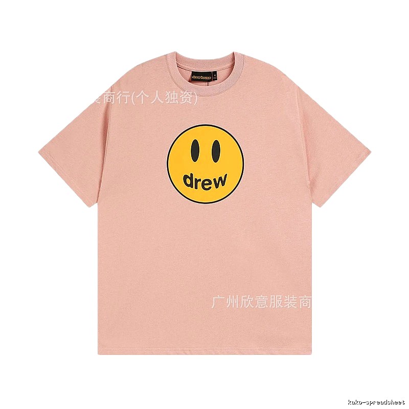 Drew Smiley Print Street Style Pink T-Shirt