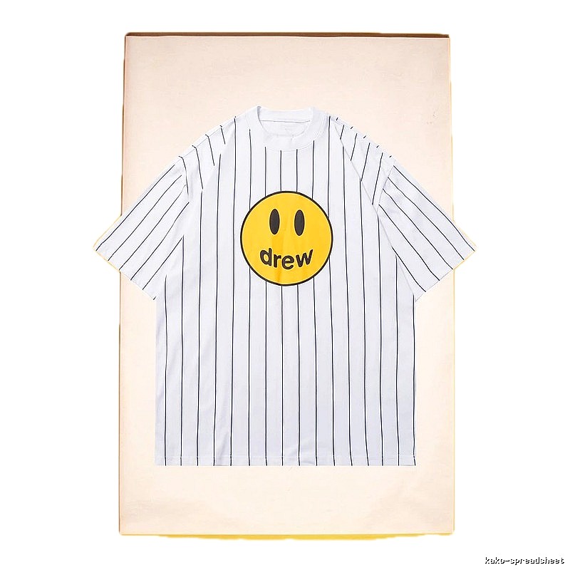 DREW Smiley Series Street Style White Striped Short Sleeve T-shirt