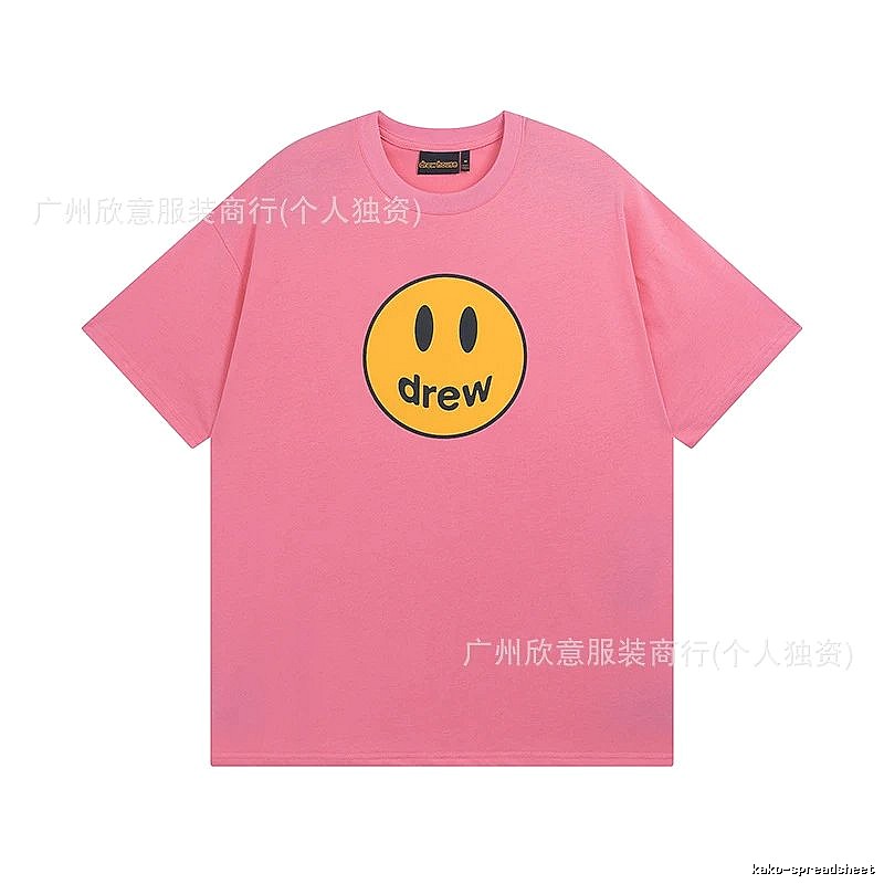 DREW Smiley Series Street Trend Style Pink Short Sleeve T-Shirt