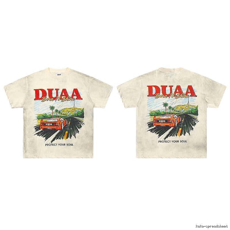DUAA Sports Car Print American Retro Off-white Short Sleeve T-Shirt