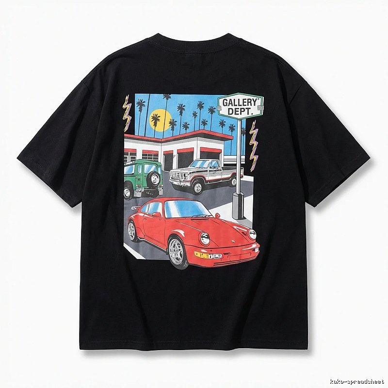 Gallery Dept. Black T-shirt with Automotive Pattern Style