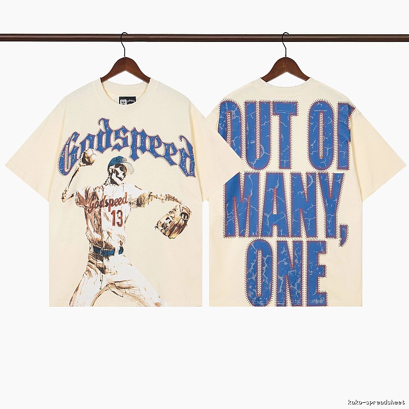 Godspeed Baseball Print Vintage Beige T-shirt