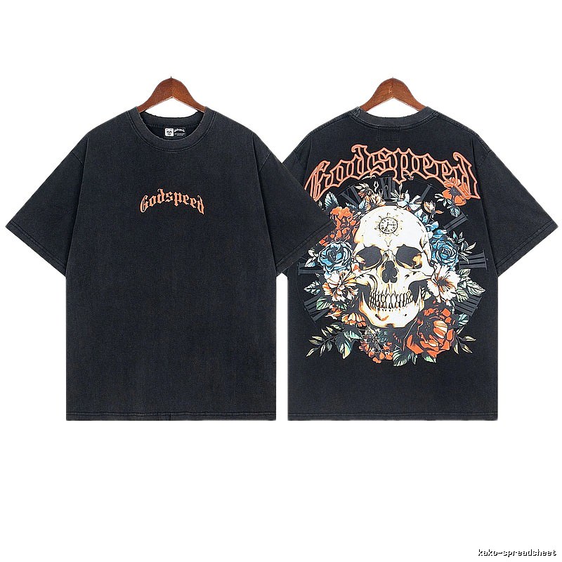 Godspeed Skull Floral Street Style Black T-Shirt