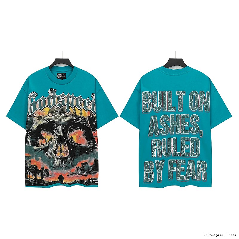 Godspeed Skull Print Dark Style Lake Blue T-shirt