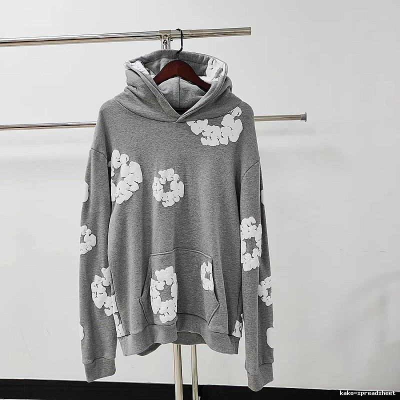 Grey White Floral Pullover Hoodie