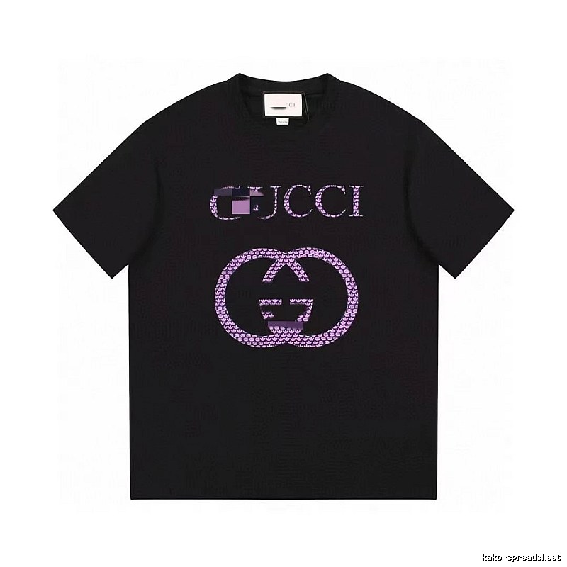 Gucci Double G Trendy Style Black and Purple Short Sleeve T-Shirt