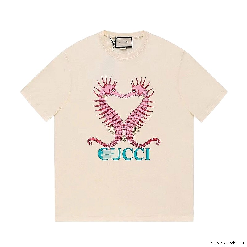 Gucci Seahorse Print Trendy Off-white Short Sleeve T-shirt