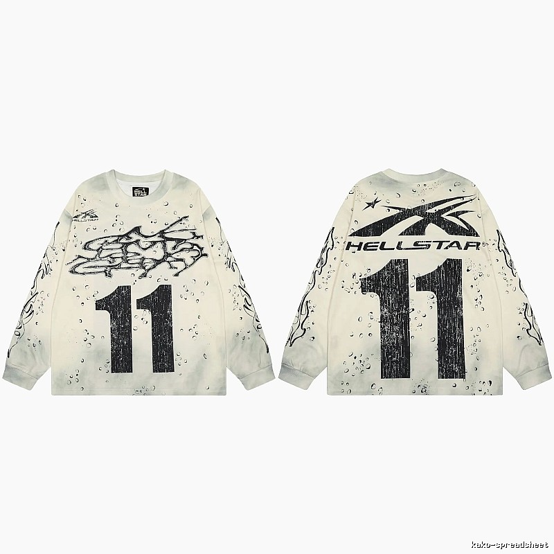 Hellstar No.11 Distressed Street Style Off-white Long Sleeve T-shirt